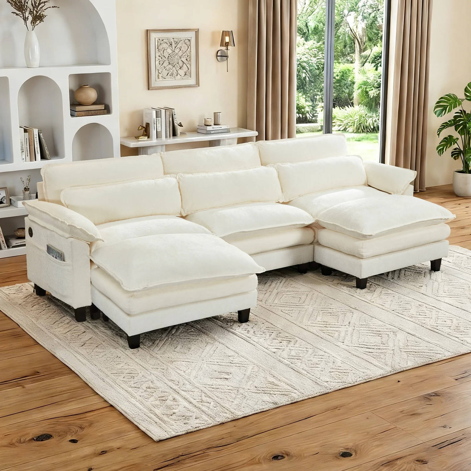 Howcool 113" Modular Sectional Sofa , 3 Seater U-Shaped Cloud Couch with Movable Ottoman, USB Cha... | Walmart (US)