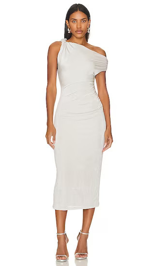 Nyra Dress in Silver Cloud | Midi Wedding Guest Dres Midi White Dress Midi Grey Dress Silver Dress | Revolve Clothing (Global)