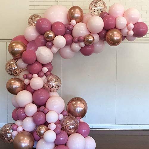 Soonlyn Pink Balloons Garland 135 Pcs 18 In 12 In 5 In, Dust Rose Gold Metallic Confetti Latex Ballo | Amazon (US)