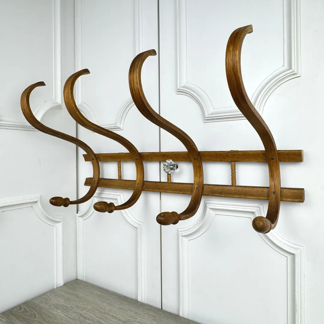 Vintage Bentwood Wall Scarf or Hat Rack With 4 Hooks, Thonet Style, 23-1/4" Wide - Etsy | Etsy (US)