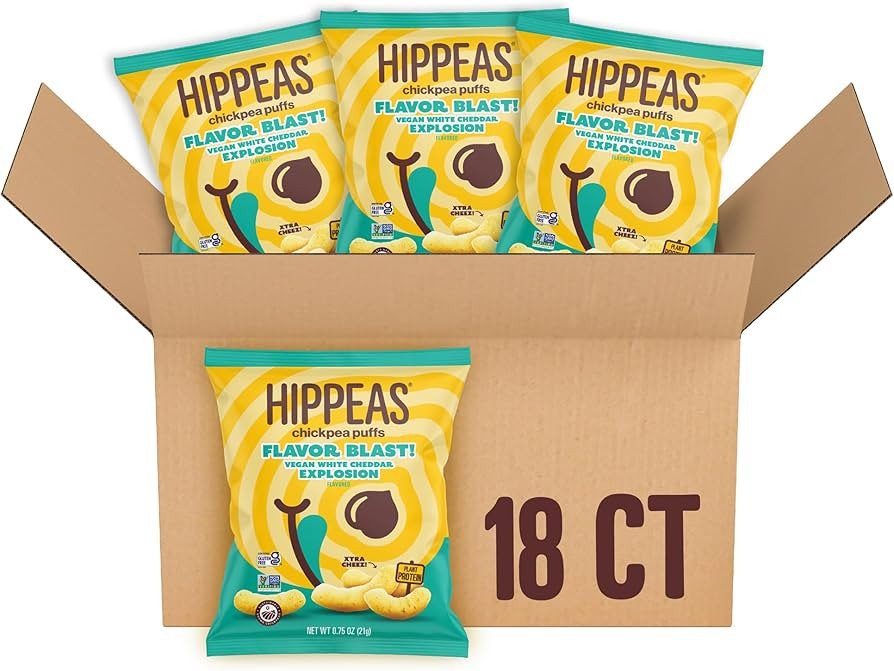 Hippeas Chickpea Puffs, Flavor Blast: Vegan White Cheddar Explosion, 0.75 Ounce (Pack of 18), 3g ... | Amazon (US)