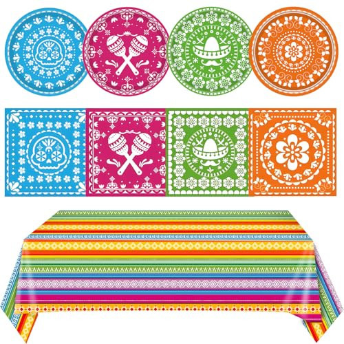 81PCS Mexican Fiesta Party Decorations Mexican Cinco De Mayo Party Decorations Supplies Mexican Disposable Paper Plates Napkins Mexico Plastic Tablecloth Fiesta Ware Dinnerware for Taco Party Decor | Amazon (US)