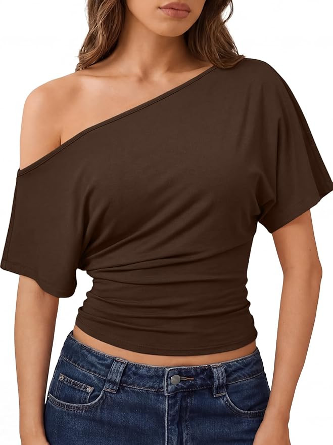 Trendy Queen Off the Shoulder Tops for Women 2026 Summer Going Out Crop Top | Cinched Waist Asymm... | Amazon (US)