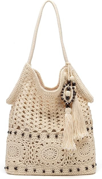 Rejolly Crochet Hobo Bag for Women Boho Woven Tote Bag Summer Vacation Beach Handbags Bohemian Sh... | Amazon (US)