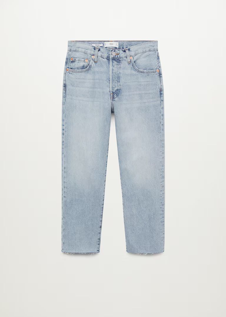 Cropped high waisted straight jeans | MANGO (UK)