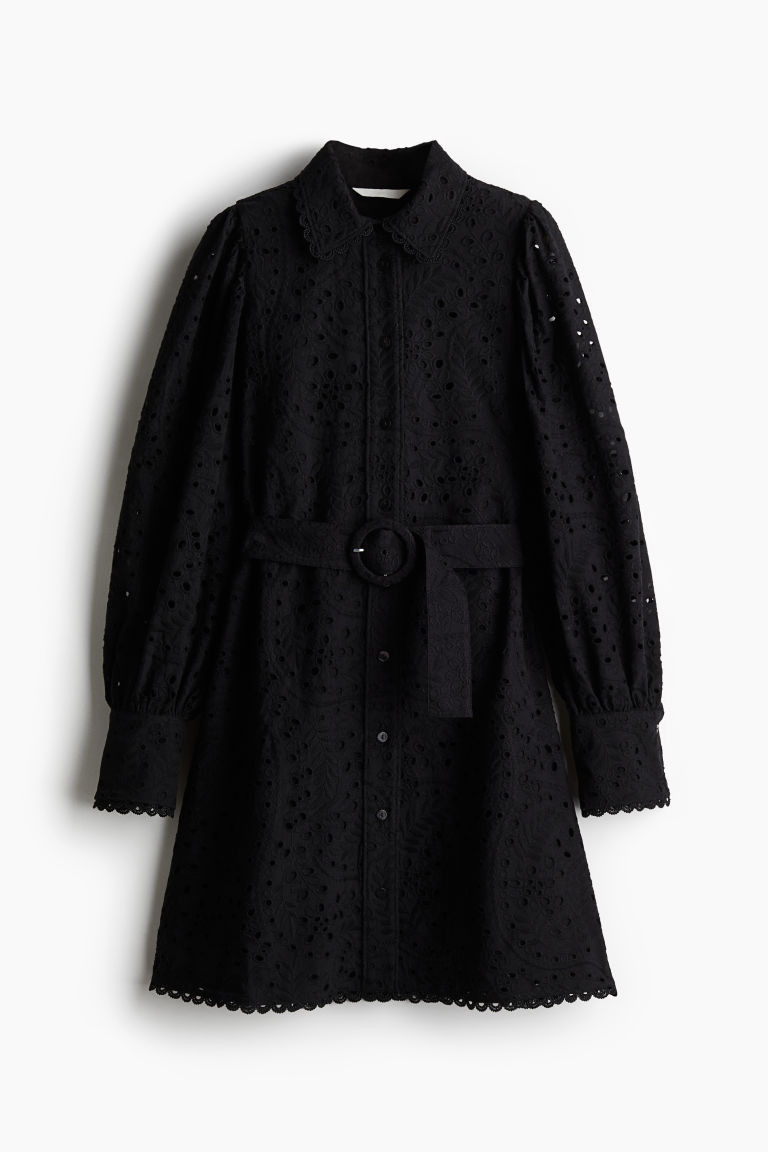 H & M - Eyelet Embroidered Shirt Dress - Black | H&M (US + CA)
