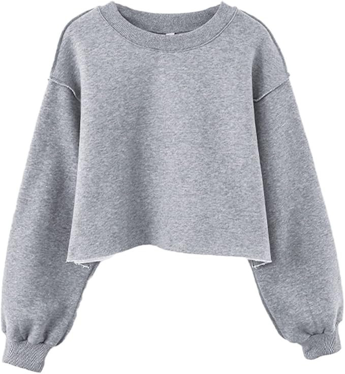 Amazhiyu Women Cropped Sweatshirt Long Sleeves Pullover Fleece Crop Tops | Amazon (US)