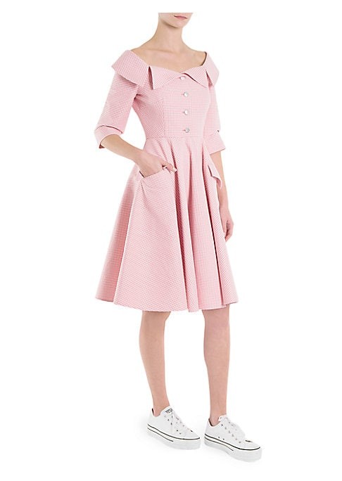 Off-The-Shoulder Checked Dress | Saks Fifth Avenue