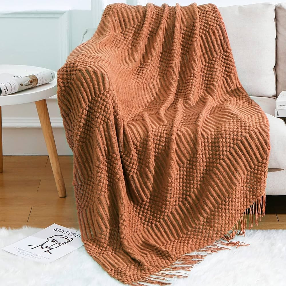 Blagic Knitted Throw Blanket for Couch and Bed, Soft & Cozy Knit Blanket with Tassel, Burnt Orang... | Amazon (US)