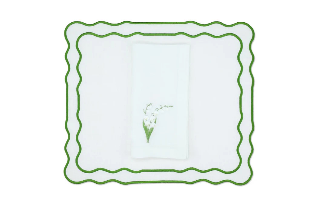 White Lily Linen Napkin and Tableau Placemat, Set of 4 | Over The Moon