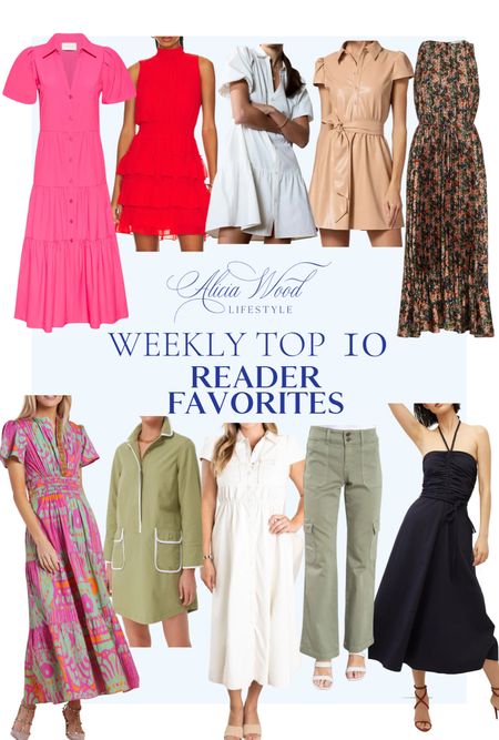 Weekly Top 10 Reader Favorites

Pink Brochu Walker short sleeve button down midi dress
White Brochu Walker short sleeve button down mini dress
Red Revolve ruffled mini dress
Navy Blue Veronica Beard midi dress
Fuchsia pink, orange and green short sleeve midi dress
Army green long sleeve mini dress
Green cargo pants
Black Wild Primrose Pleated Midi-Dress
White faux leather midi dress
Almond beige Carolyn Vegan Leather Tie-Waist Shirtdress

#LTKsalealert #LTKSeasonal #LTKFind