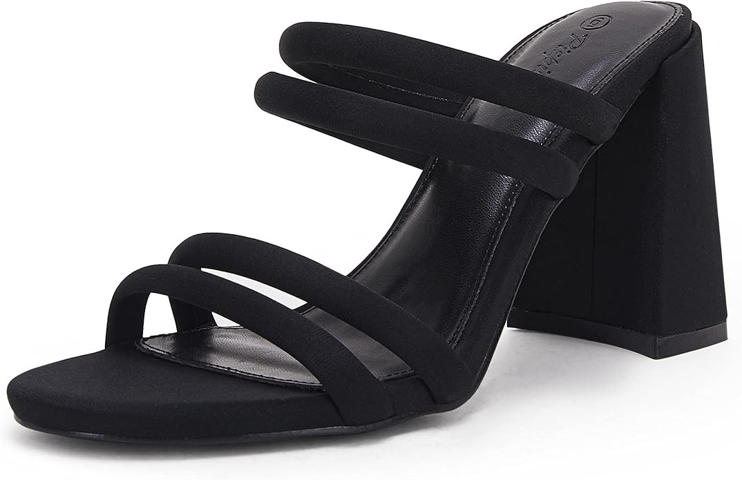 Womens Open Toe Heeled Sandals Two Straps Backless Dress Party Shoes Slip On Mules | Amazon (US)