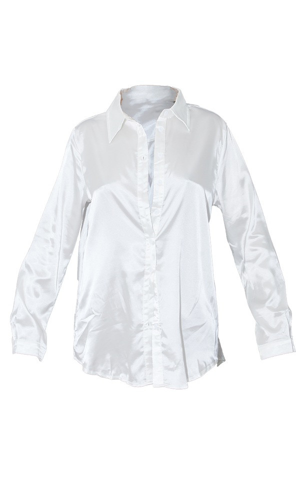 White Satin Button Front Shirt | PrettyLittleThing US