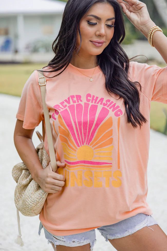 Forever Chasing Sunsets Coral Oversized Graphic Tee | Pink Lily