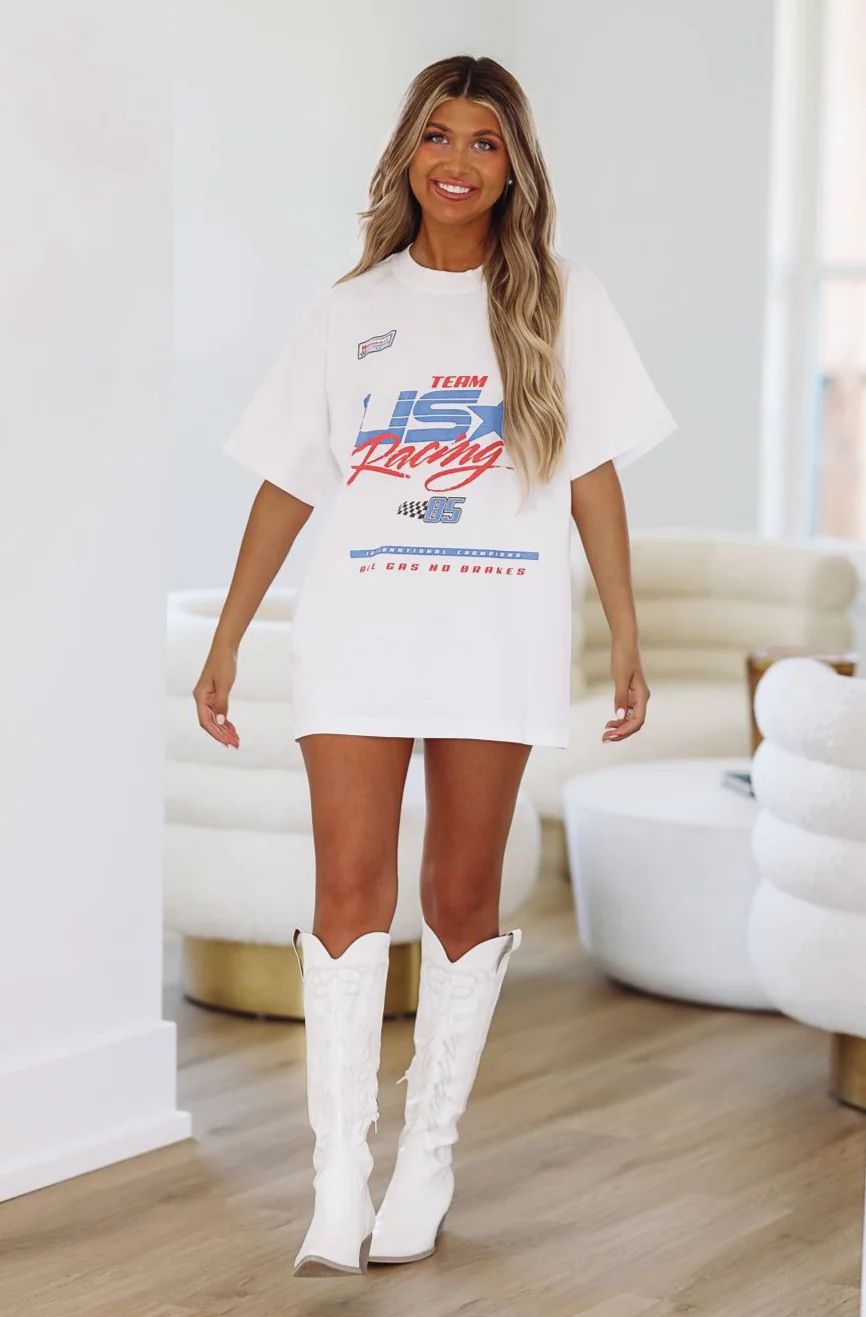 USA Team Racing  Oversized Shirt - White | Hazel and Olive
