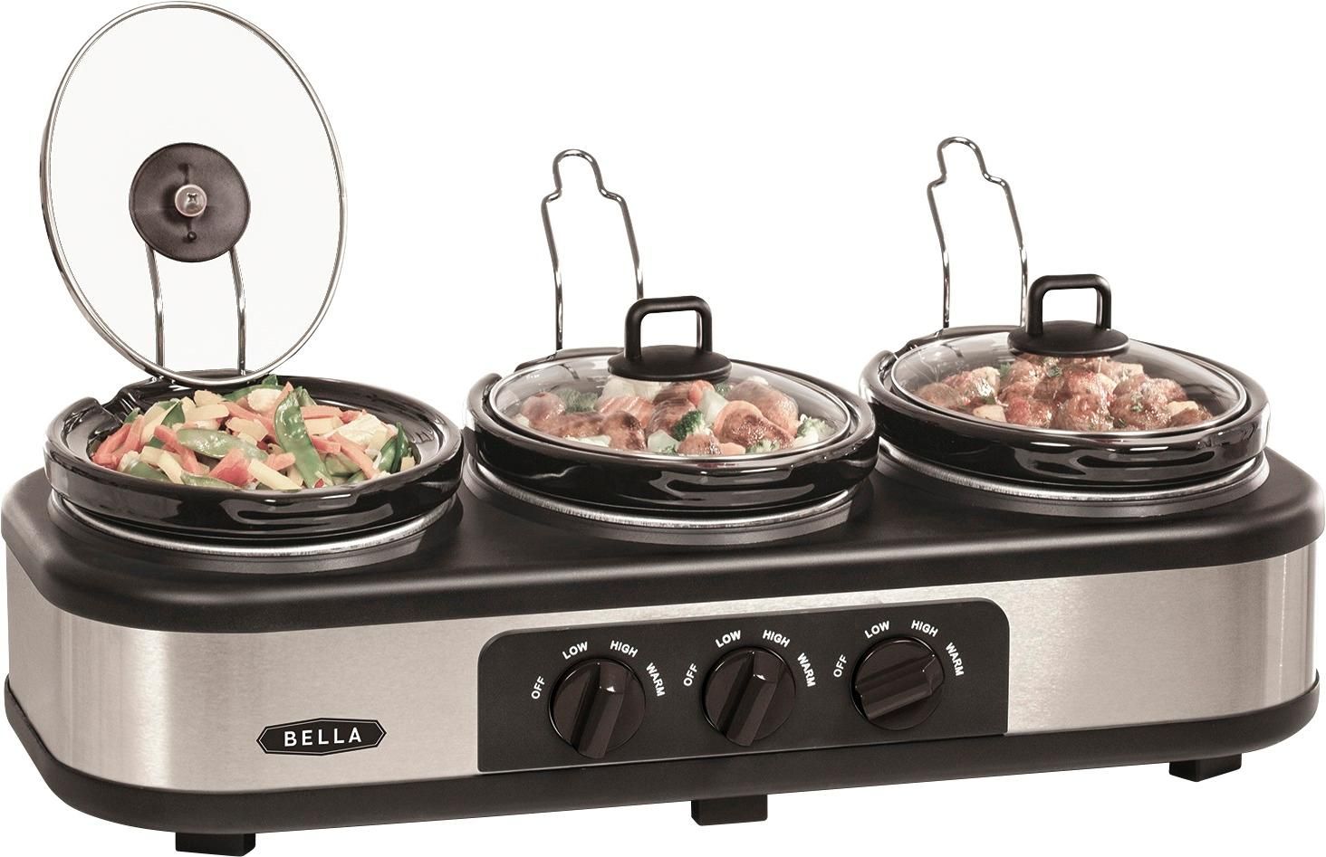 Bella 3 x 1.5-Quart Triple Slow Cooker Stainless Steel/Black BLA13582 - Best Buy | Best Buy U.S.