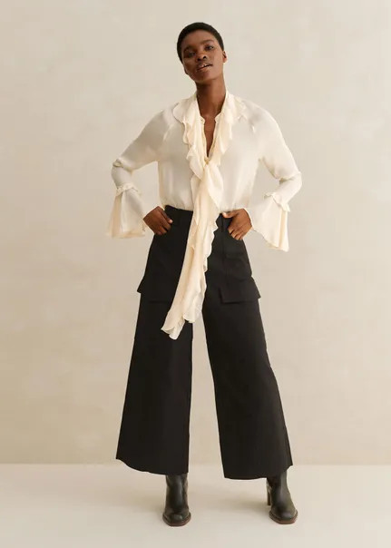 Silk Ruffle Necktie Blouse | ME+EM US