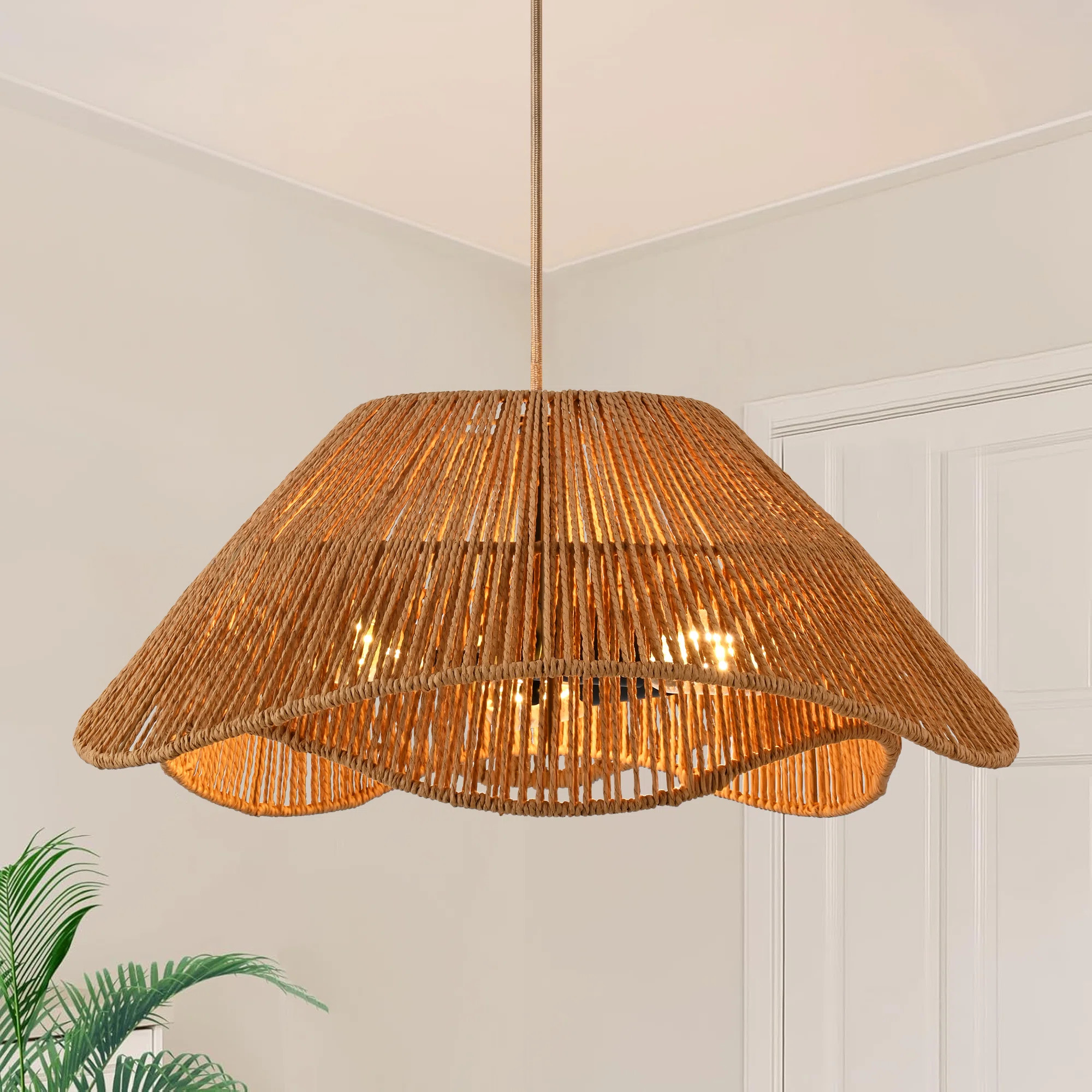 Doiker 3 - Light Boho Hand-Woven Natural Rattan Pendant Light for Kitchen Island Dining Room Livi... | Wayfair North America