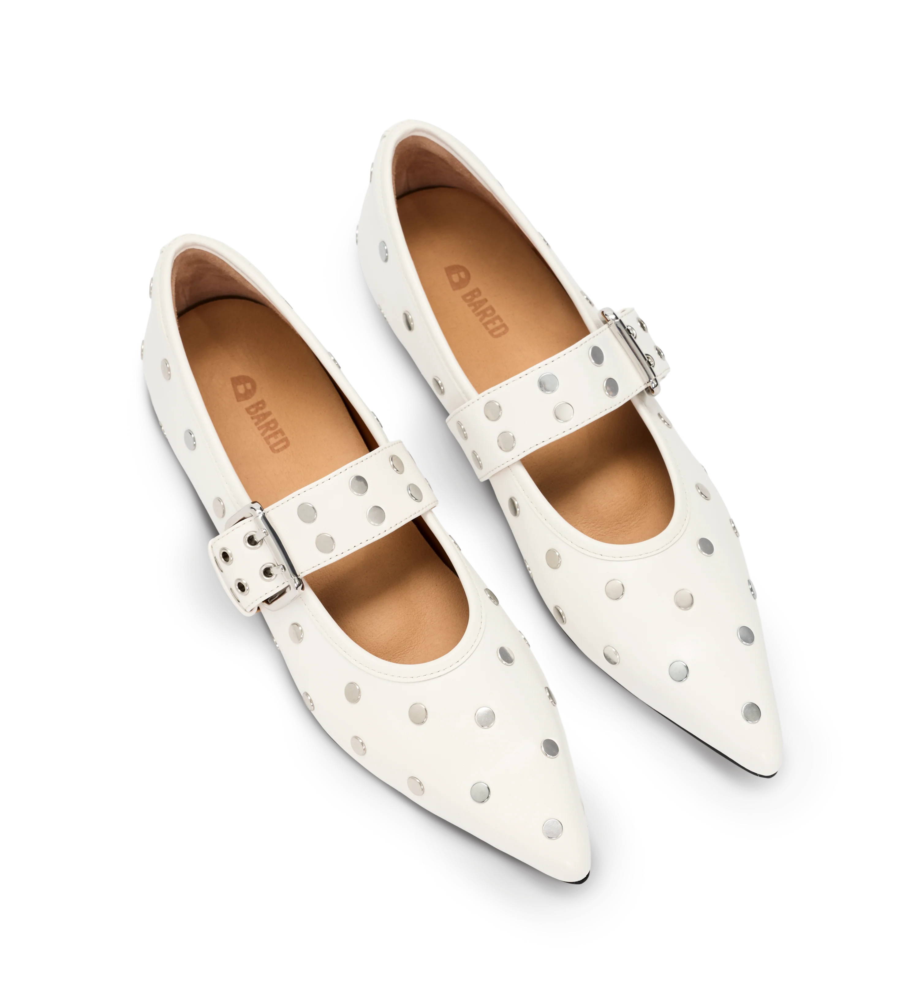 Fantail White Leather & Hardware Ballet Flats | Bared Footwear | Bared Footwear