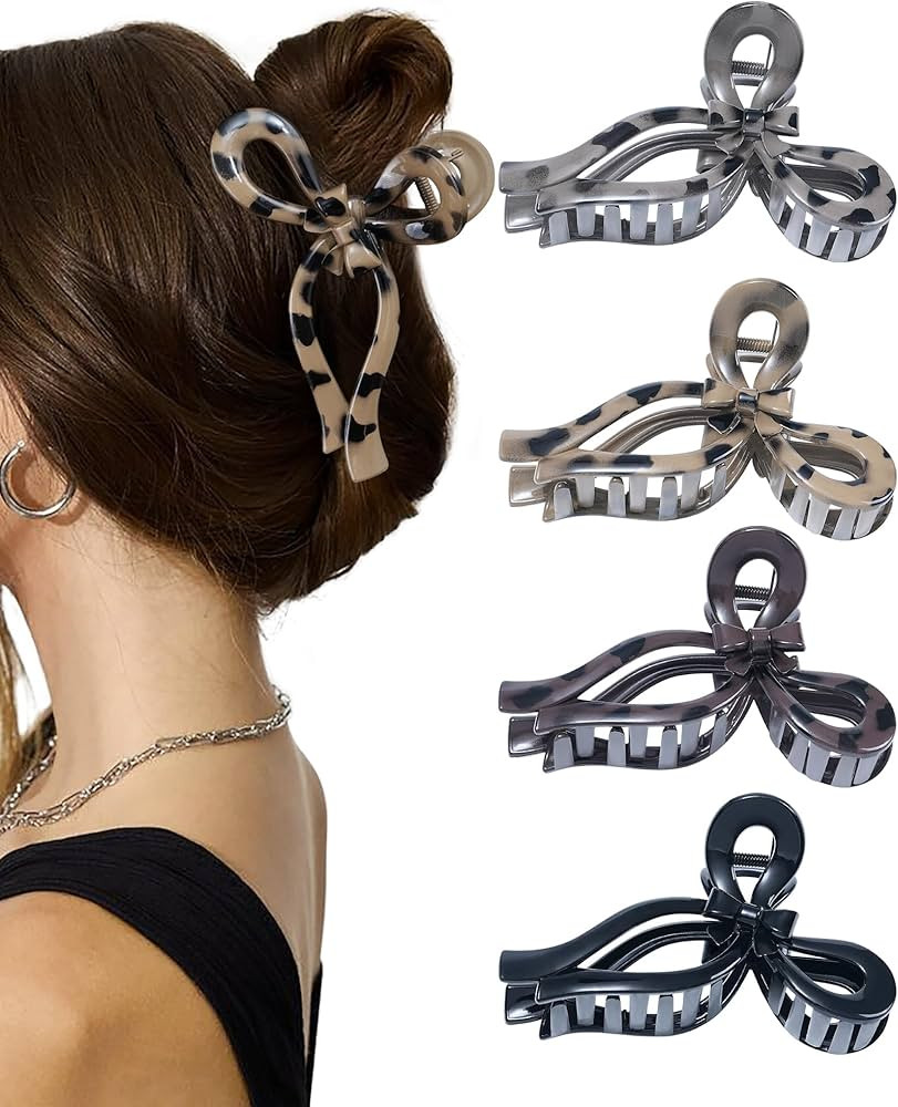 4 PCS Bow Hair Clips for Women Bow Claw Clip 5" Large Hair Claw Clips for Thick and Long Hair Cut... | Amazon (US)