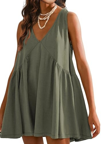 Sleeveless Mini Dress for Women 2026 Summer Casual V Neck Sundress Loose Babydoll Dress with Pock... | Amazon (US)