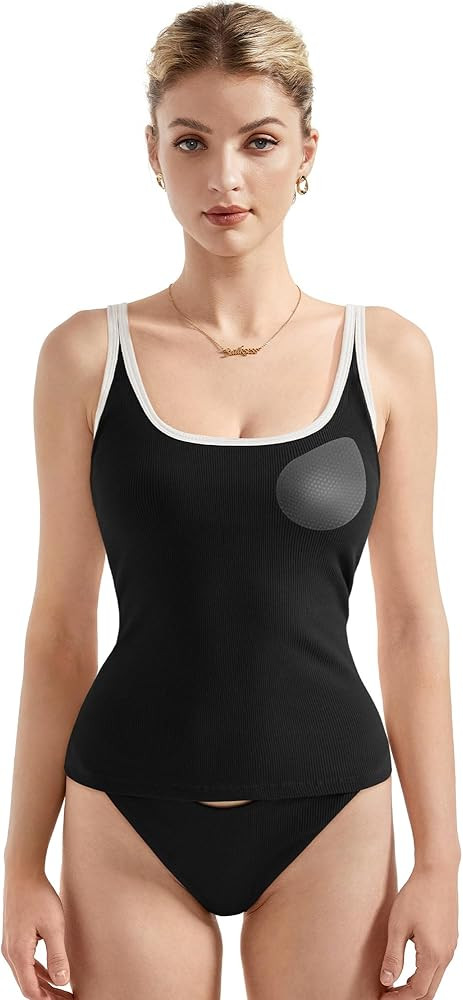 SUUKSESS Women Padded Cotton Ribbed Long Tank Tops Casual Summer Going Out Sleeveless Scoop Neck ... | Amazon (US)