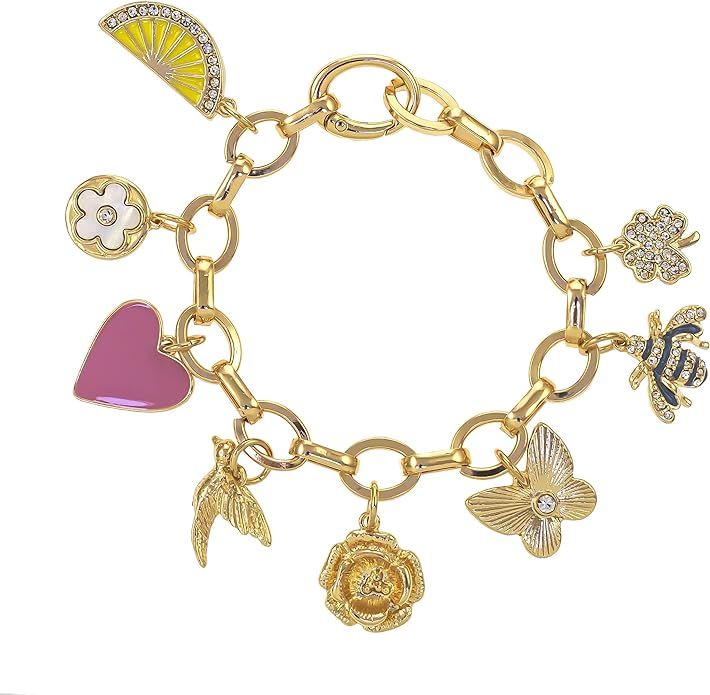 Laura Ashley Womens Jewelry Gold Charm Bracelet with Crystal, Shamrock, Bee, Flower, Lemon, Heart... | Amazon (US)