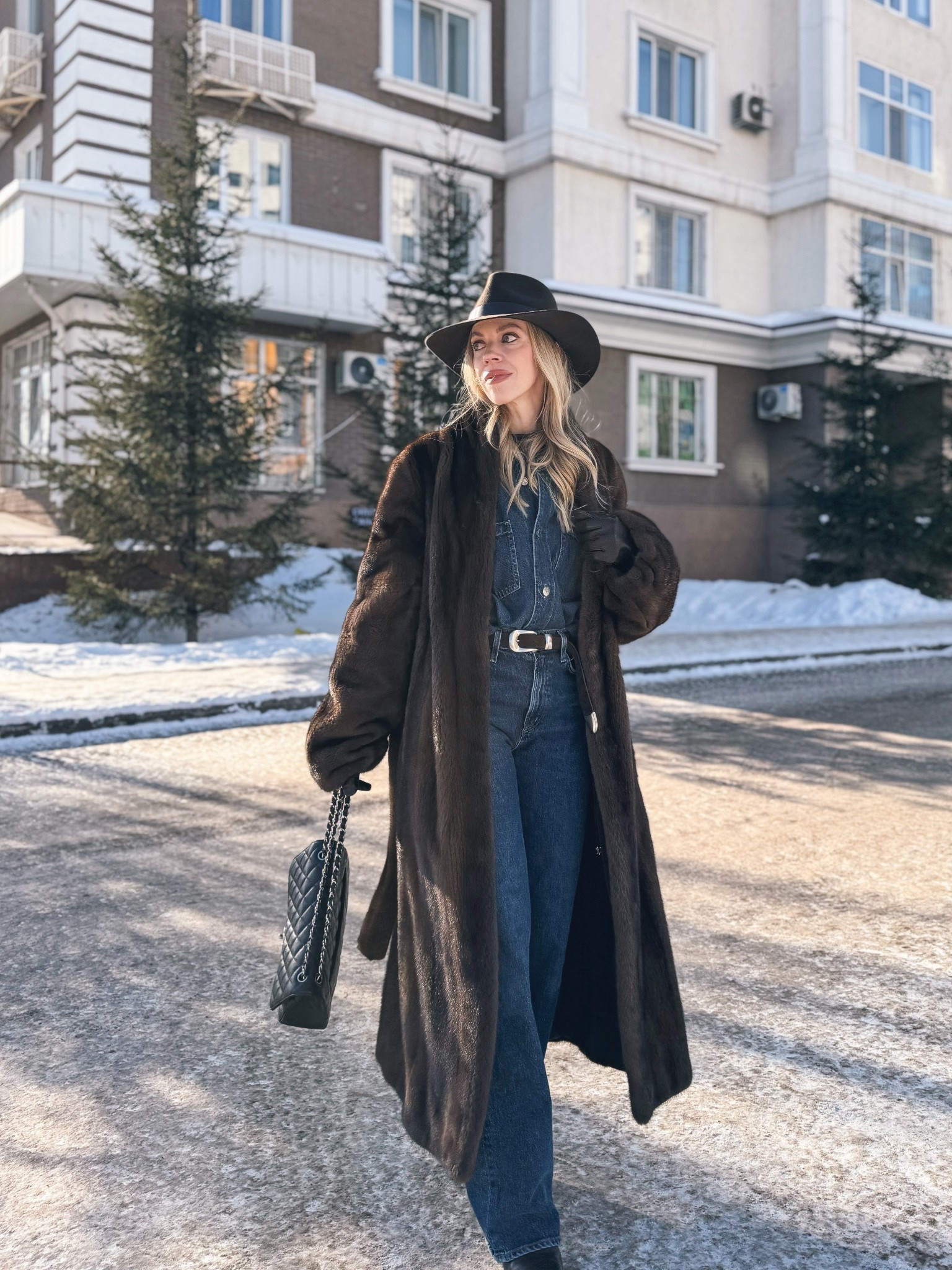 Brown fur coat, all denim outfit, denim on denim, @Janessa Leone chocolate brown wool hat, @Shopbop dark wash jeans, western style outfit 

#LTKSeasonal #LTKSaleAlert #LTKOver40