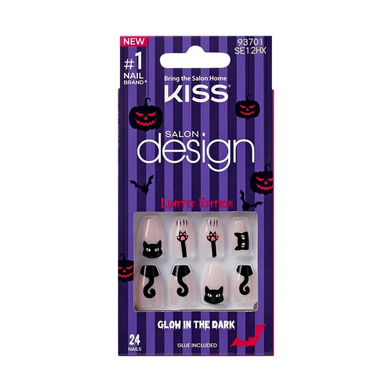KISS Salon Design Glow in the Dark, Press On Nails, Nightmare Nights, Beige, Short Coffin, 24 Cou... | Walmart (US)