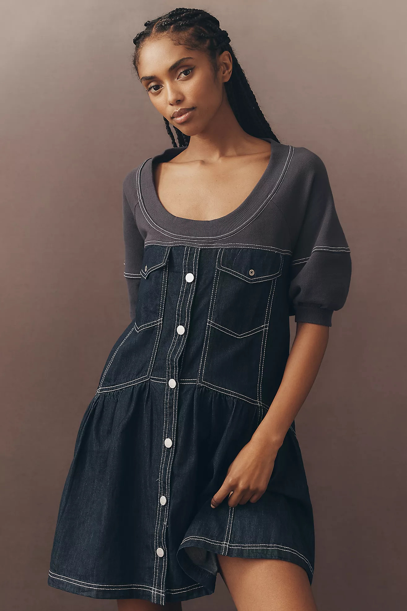 Pilcro Denim Sweatshirt Twofer Swing Dress | Anthropologie (US)