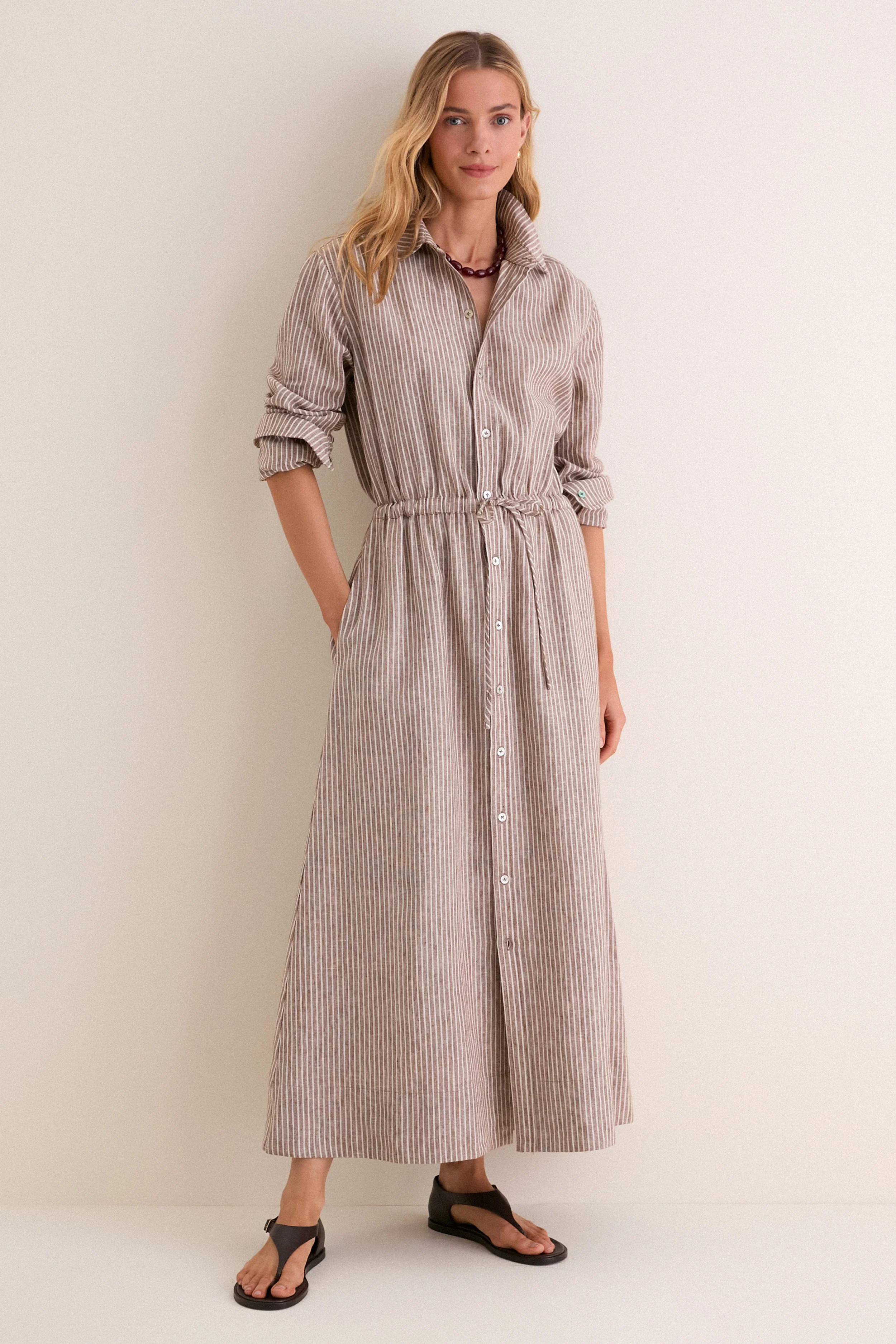 Cafe Stripe Linen Julien Shirt Dress | Tuckernuck (US)