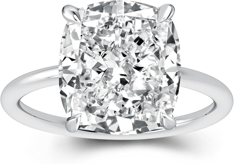 5.0ct Crushed Ice Solitaire Cushion Cut Engagement Ring,925 Sterling Silver Simulated Diamond Pro... | Amazon (US)