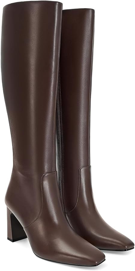 SOVANYOU Knee High Boots For Women Leather Chunky Heeled Boots Fashion Dress Square Toe Tall Boot... | Amazon (US)