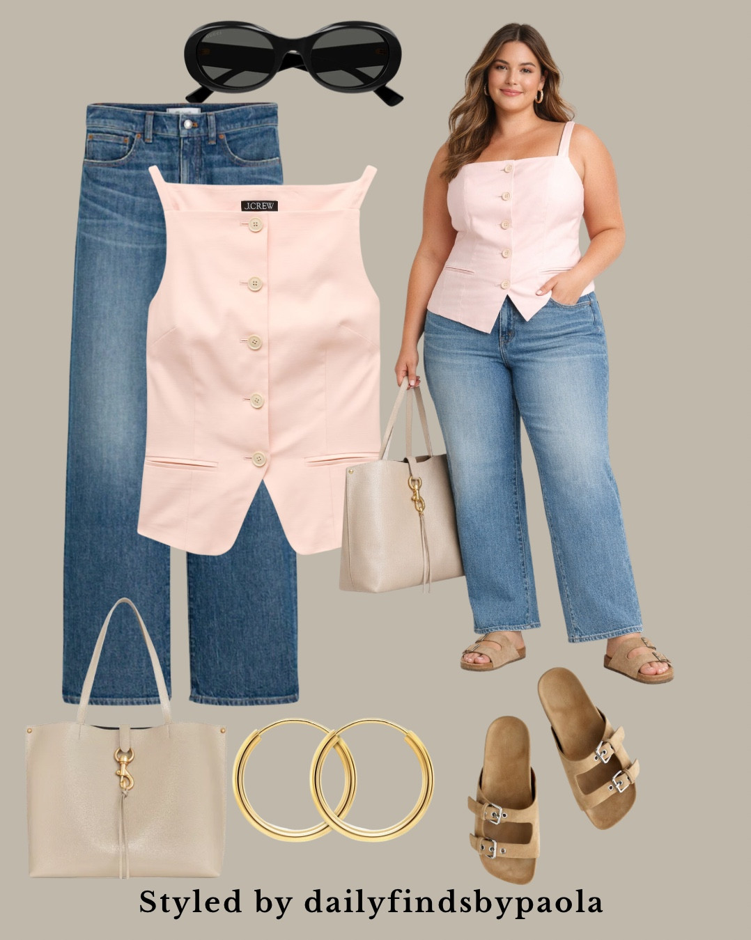 The easiest way to look effortlessly put together 🤍 This plus size outfit features a tailored blush vest, vintage wide leg jeans, neutral sandals, and a chic tote bag for a minimal, elevated everyday look. Perfect for spring outfits, casual chic style, and capsule wardrobe inspiration for curvy women.

Shop the look below 🤍🌸

#LTKootd #LTKPlusSize #LTKU