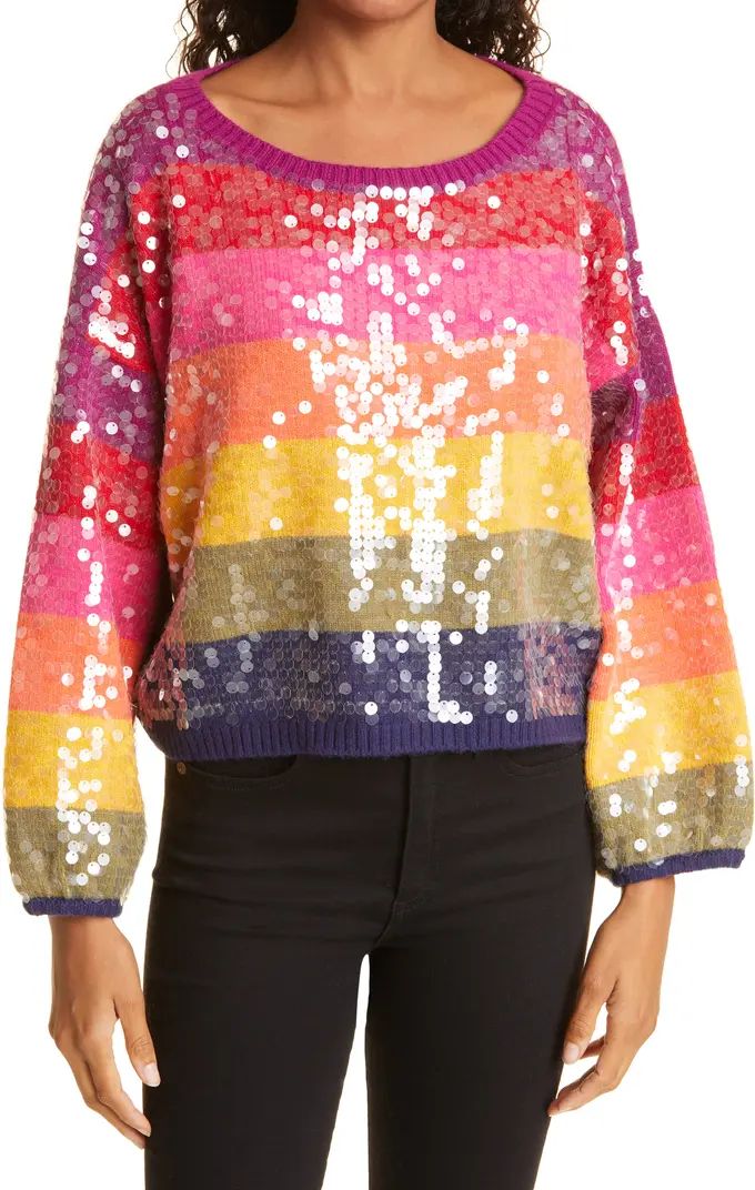 FARM Rio Rainbow Stripe Sequin Sweater | Nordstrom | Nordstrom