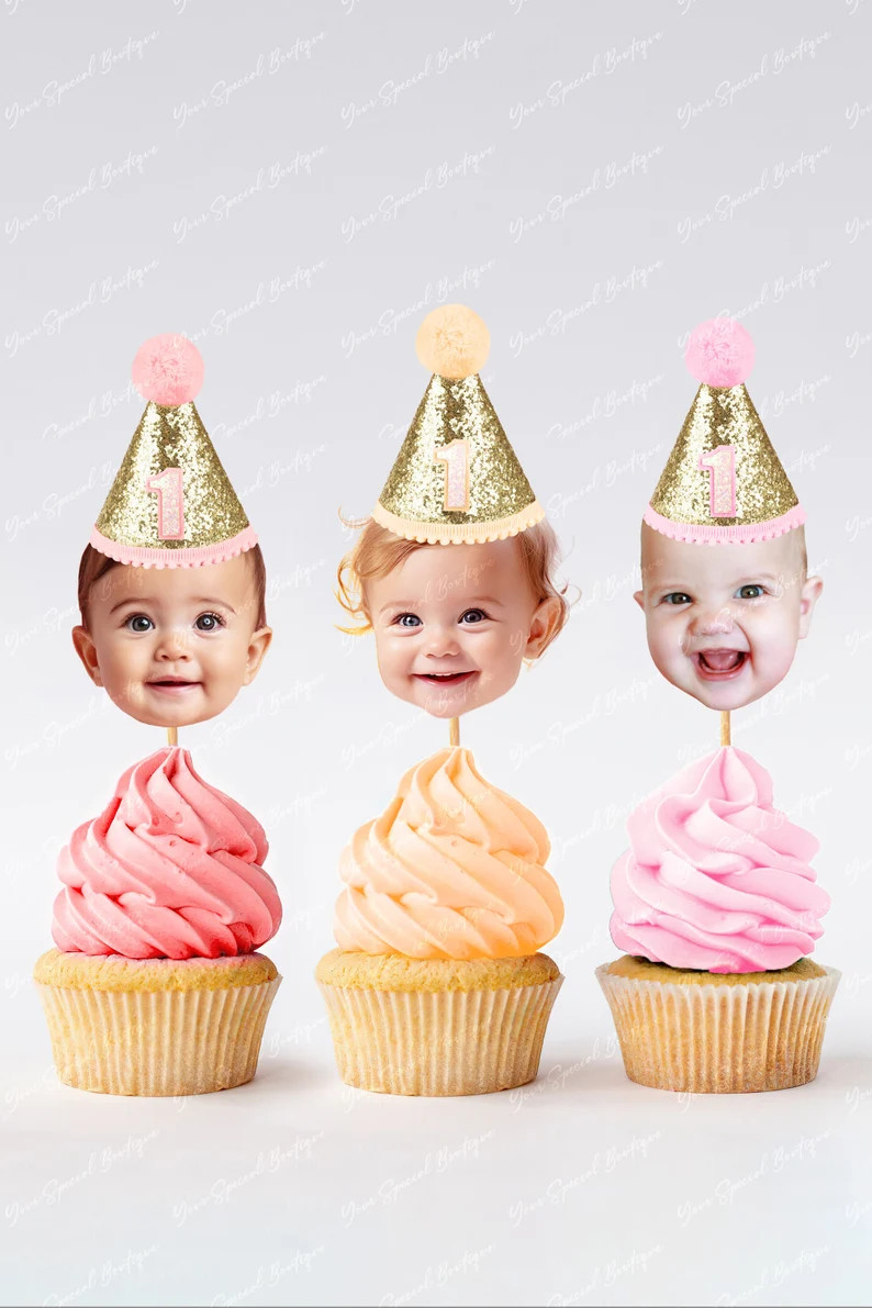 Custom Personalized Cupcake Photo Toppers Digital File, Face Topper Picks, Cupcake Birthday Glitt... | Etsy (US)