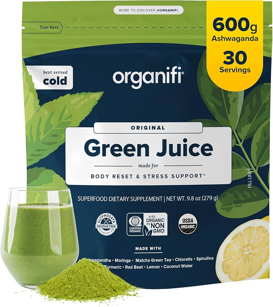 Organifi Green Juice - Powder Supplement with Organic Spirulina, Ashwagandha, and Chlorella - Hel... | Amazon (US)