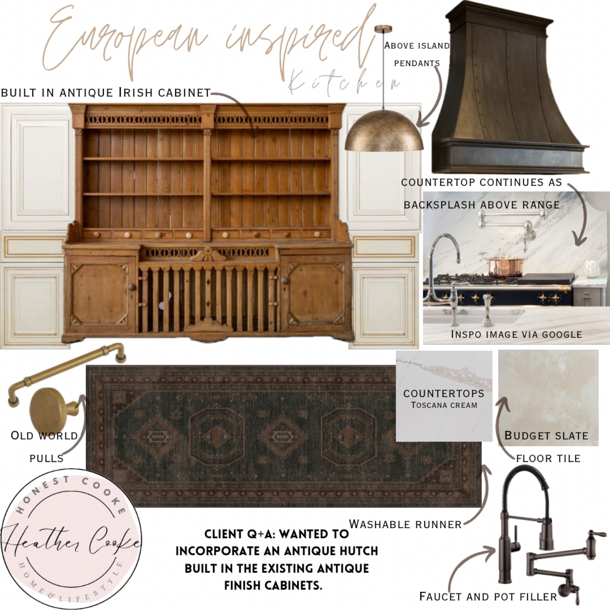 A beautiful traditional meets European style kitchen design, magnolia hutch, old world style cabinet pulls, cabinet hardware, bronze delta faucet, pot filler, washable moody runner, antique gold dome pendant, slate porcelain budget tile
Home Depot, magnolia, Amazon, kitchen design, kitchen runner, accent rugs, 

#LTKfindsunder100 #LTKsalealert #LTKhome