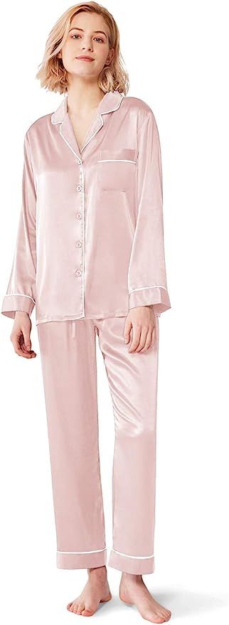 SIORO Silk Satin Pajamas Women, Long Sleeve Silk Pjs for Women Set, Two-piece Button-Down Sleepwe... | Amazon (US)