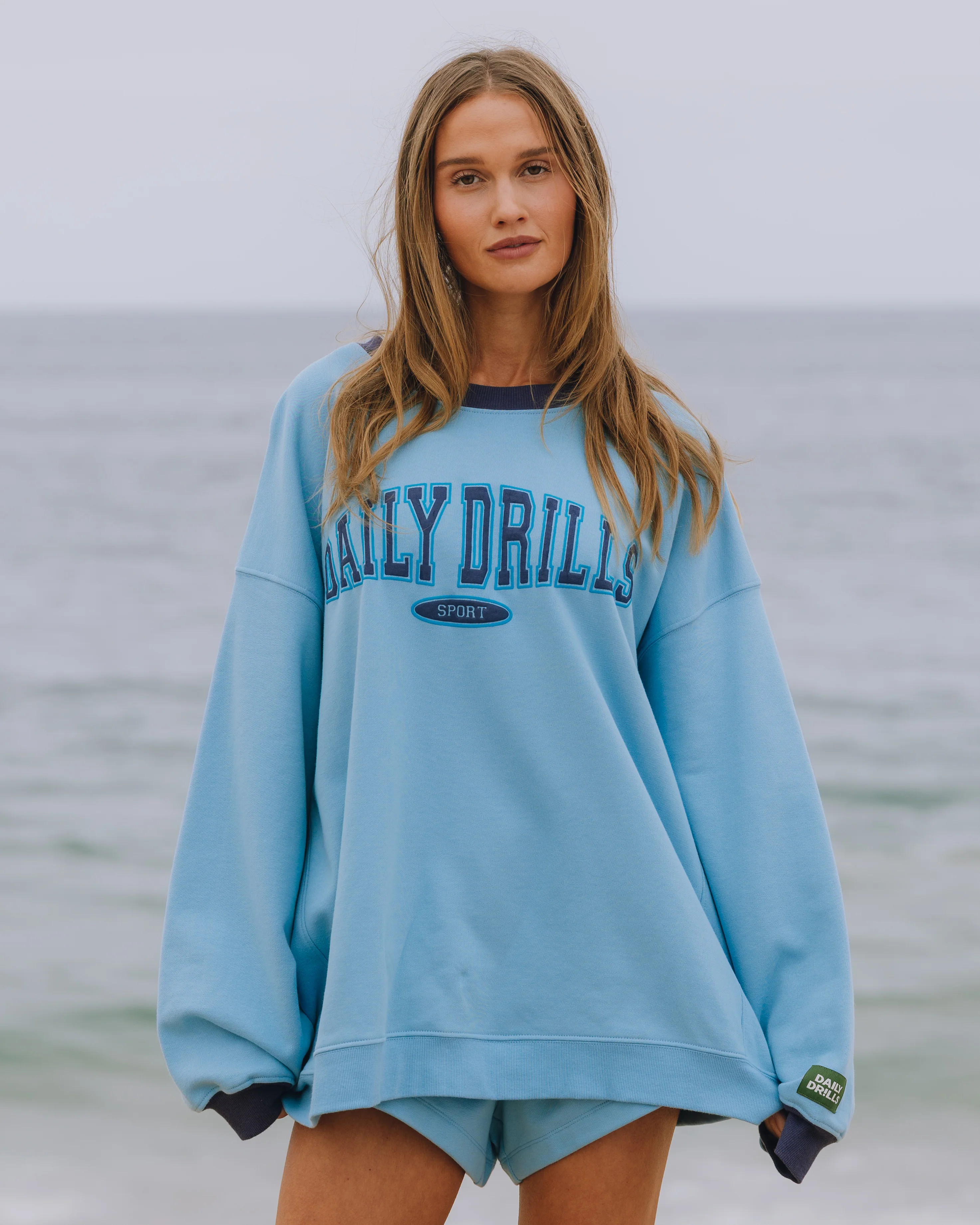 Oversized Sport Crew - Malibu + Navy + Tide | Daily Drills LLC