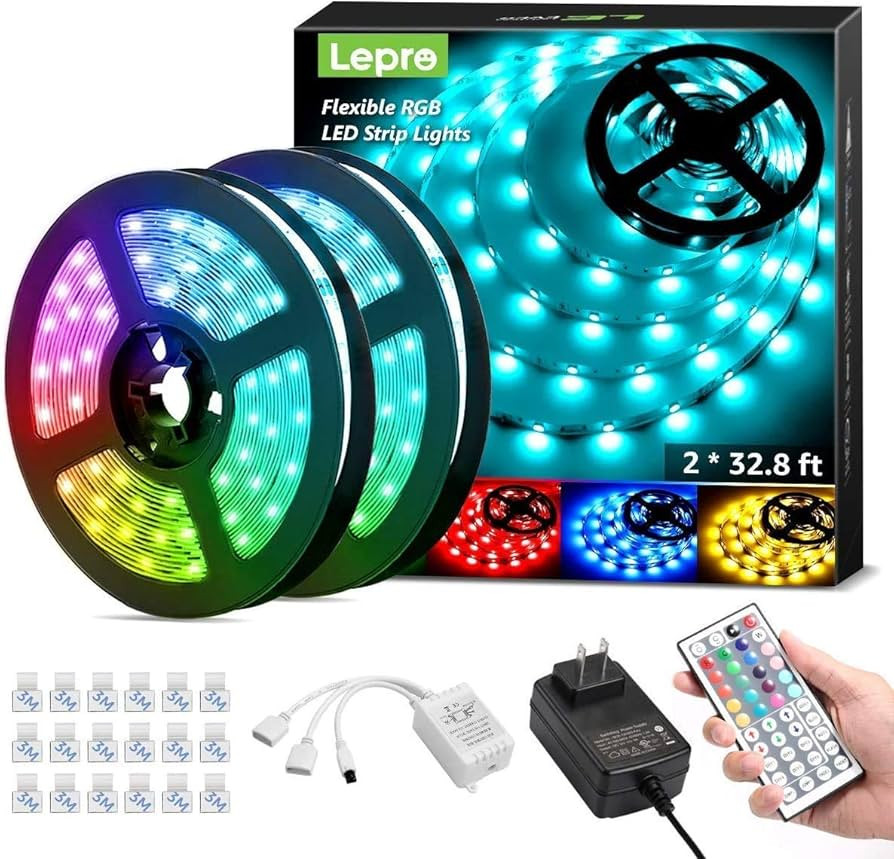 Lepro 65.6ft LED Strip Lights, Ultra-Long RGB 5050 LED Strips with Remote Controller and Fixing C... | Amazon (US)