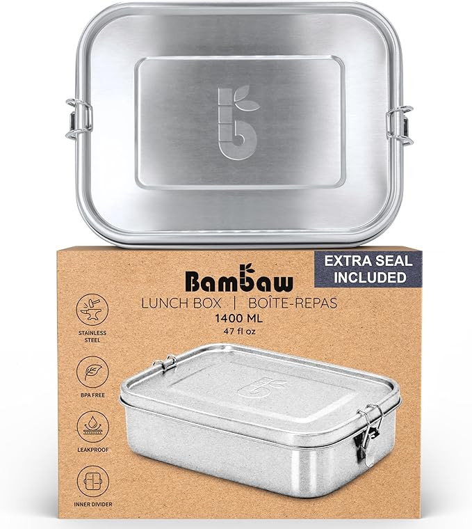 Bambaw Stainless Steel Lunch Box for Adults 47 oz, Metal Bento Box with Adjustable Compartment, M... | Amazon (US)