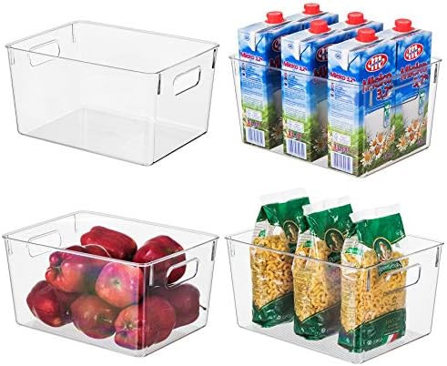 EAMAOTT Clear Plastic Storage Organizer Container Bins with Cutout Handles, Transparent Set of 4,... | Amazon (US)