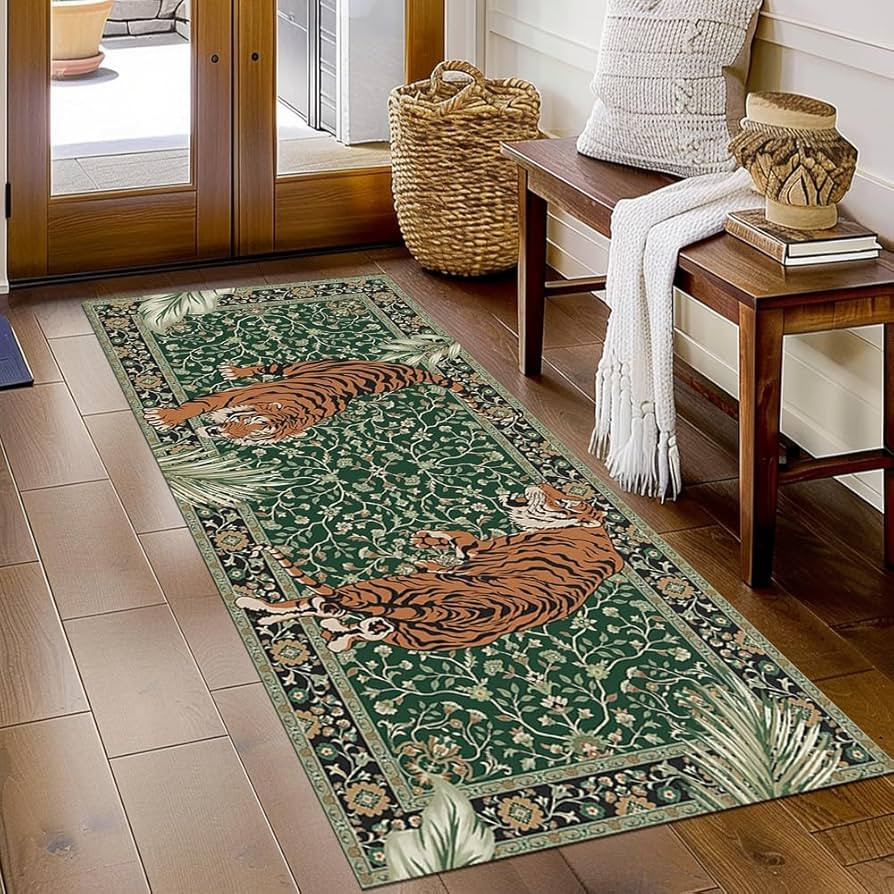 Vintage Floral Rug Dark Green Boho Washable Entryway Rug for Bedroom Living Room Front Door Throw... | Amazon (US)