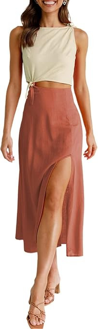 Dokotoo Two Piece Dress for Women Sleeveless Tops Side Split Matching Sets High Waist Skirt Sets ... | Amazon (US)