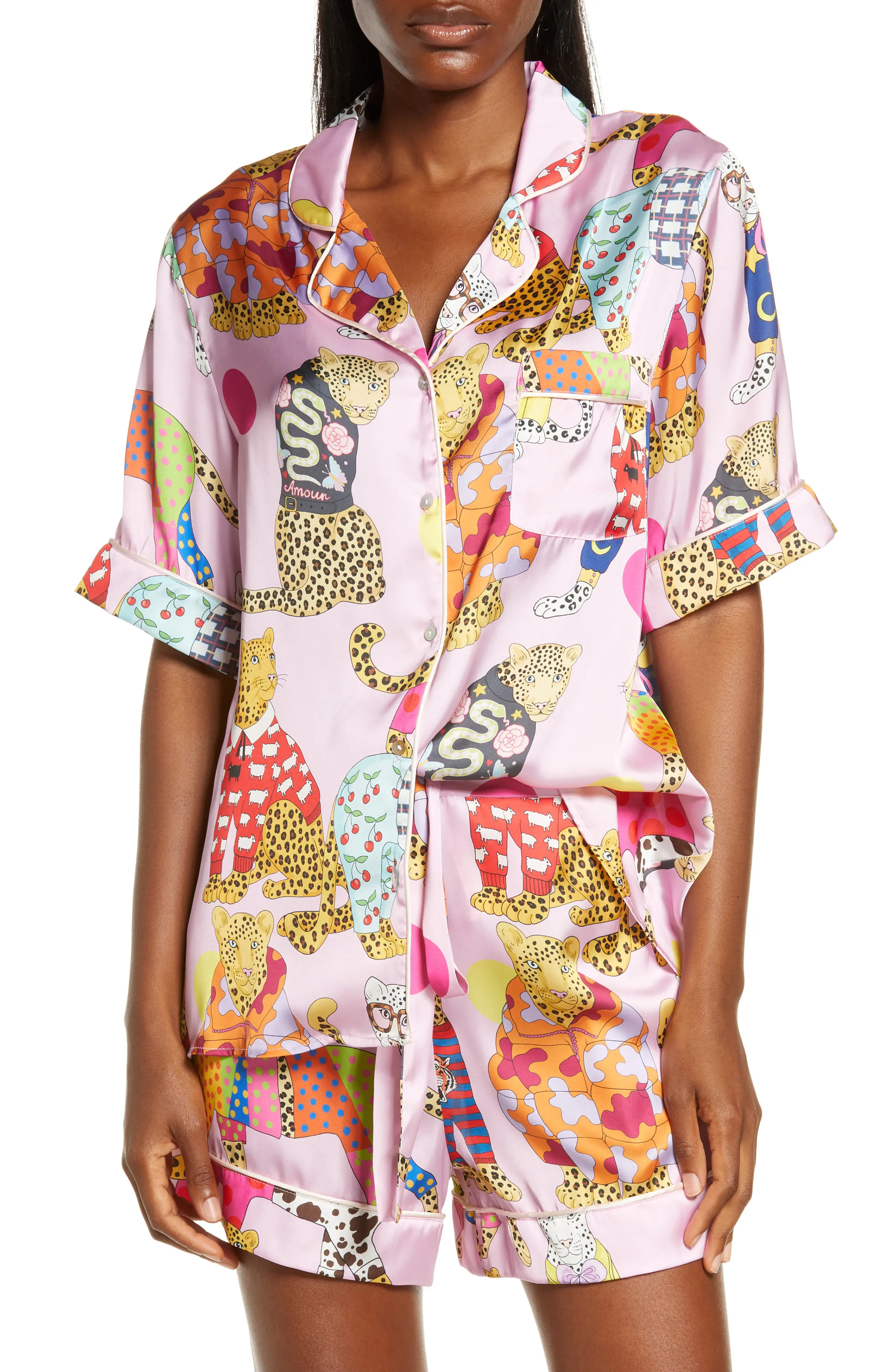 Karen Mabon A Leopard Never Changes Its Spots Short Pajamas in Pink at Nordstrom, Size X-Large | Nordstrom