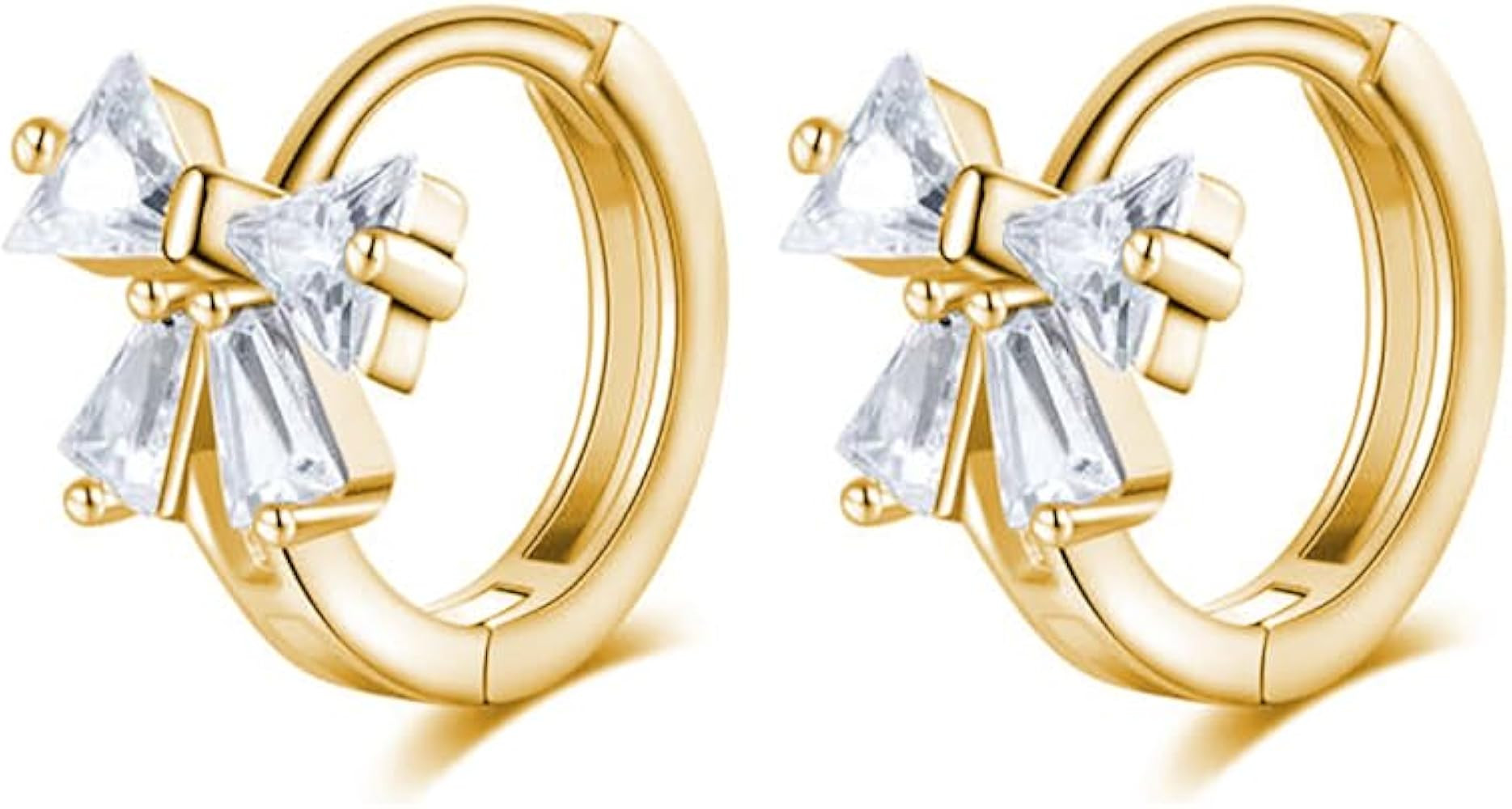 Reffeer Solid 925 Sterling Silver CZ Bow Huggie Earrings Hoops for Women Girls Small Bowknot Hoop... | Amazon (US)