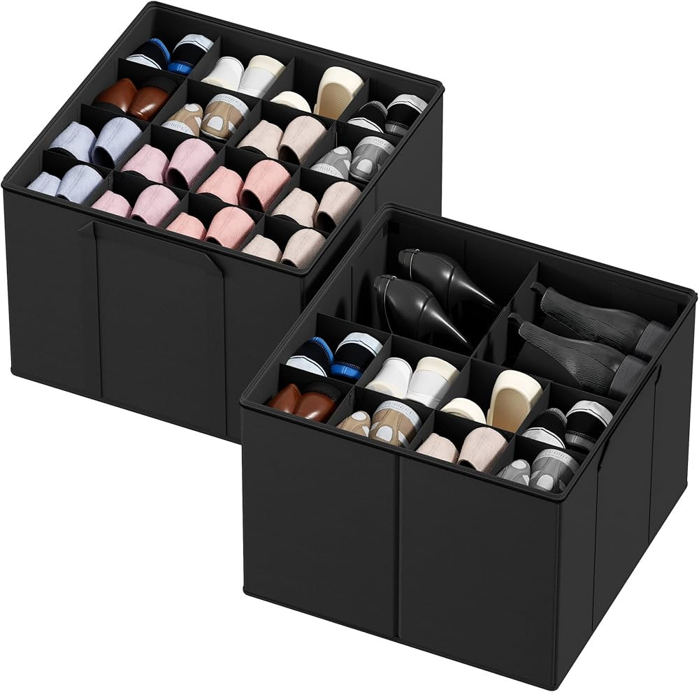 SpaceAid Shoe Organizer for Closet, 2 Pack Foldable Shoe Storage Containers Baskets Boxes Bins w/... | Amazon (US)