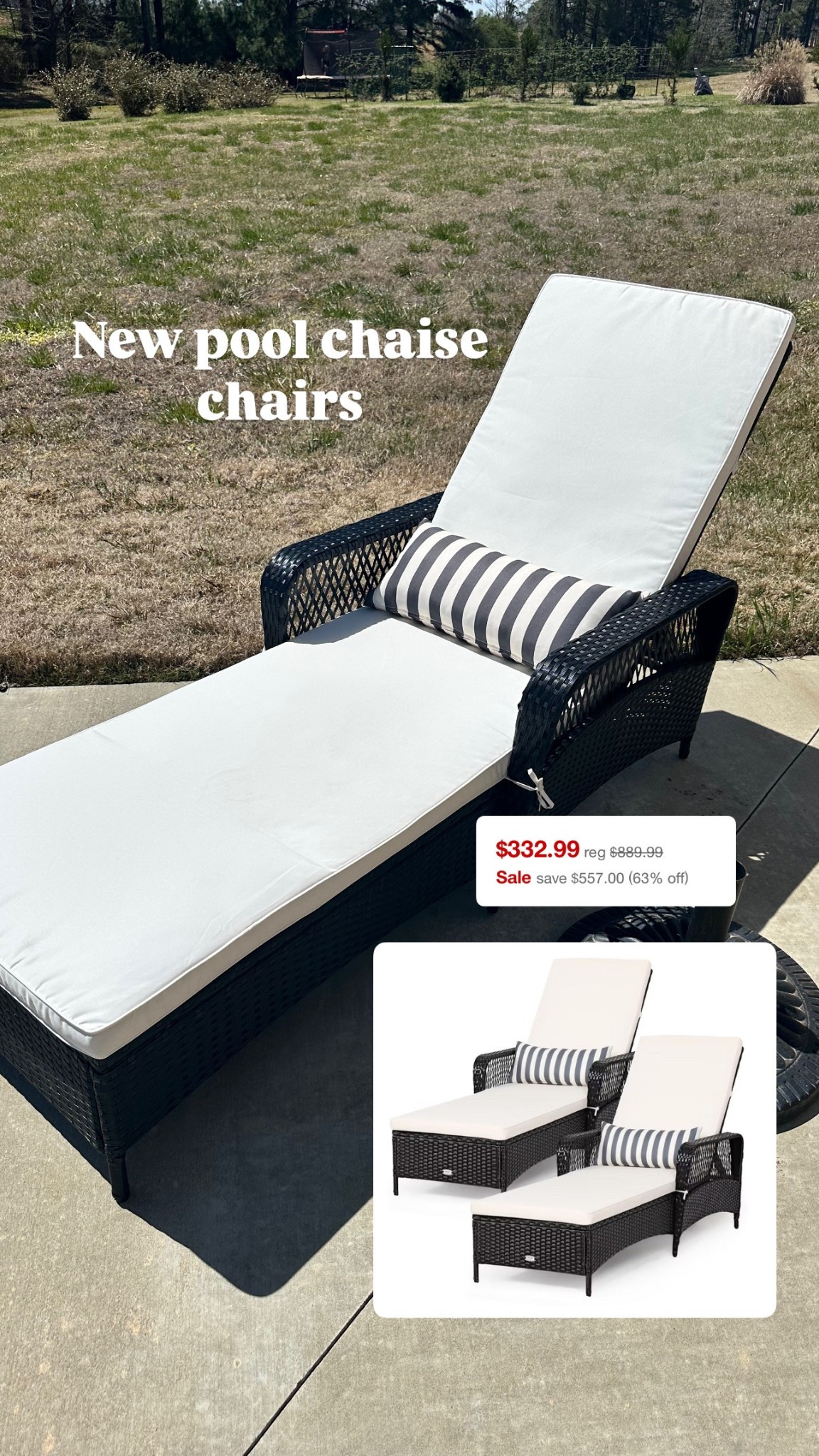 Target circle find! Pool chaise/lounge chairs — set of 2 AND comes with the striped pillow 🤍 

Linked a matching umbrella too 

Spring, outdoor furniture, pool furniture, outside refresh, patio furniture, target sale 

#LTKSaleAlert #LTKSwim #LTKHome