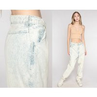 Acid Wash Jeans 80S 90S Baggy High Waisted Rise Relaxed Fit Light Blue Denim Pants Retro Tapered Festival Vintage 1990S Small S 28 | Etsy (US)